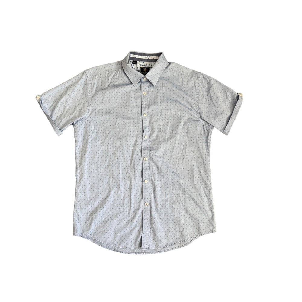 Steel & Jelly London Mens Large Blue Geometric Micro Print Short‎ Sleeve Shirt